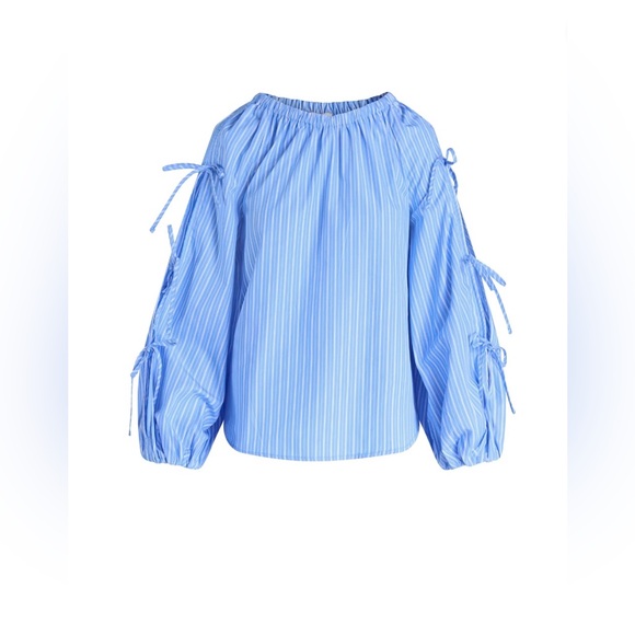 Free Assembly Tops - Free Assembly Gathered Neck Cotton Top w/ Long Tie Sleeves Large NWT
